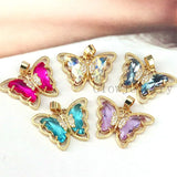 10Pcs Butterfly Charms Crystal Glass Pendant Gold-color DIY Earrings Necklace