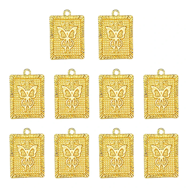 10Pcs Butterfly Square Charm Engraved Insect Pendants DIY Accessory