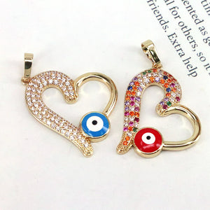 10Pcs CZ Heart & Enamelled Eye Pendant - Vintage Charms for Necklace Making