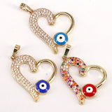 10Pcs CZ Heart & Enamelled Eye Pendant - Vintage Charms for Necklace Making