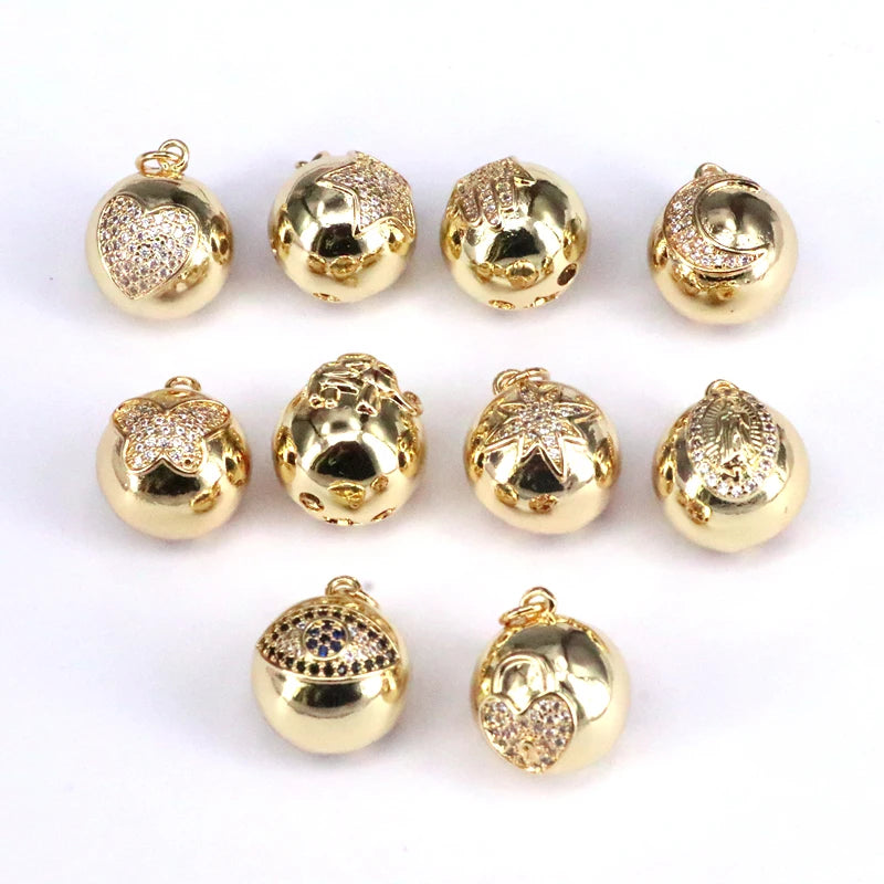 10Pcs CZ Micro Pave 3D Round Ball Pendant/Charm