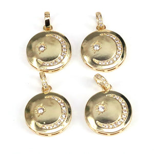 10Pcs CZ Micro Pave Cresent Moon Star Pendant Charm