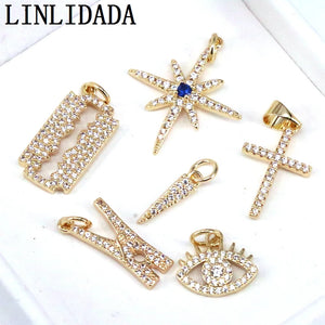 10Pcs CZ Micro Pave Cross Rectangle Pendant Necklace Bracelet Charm