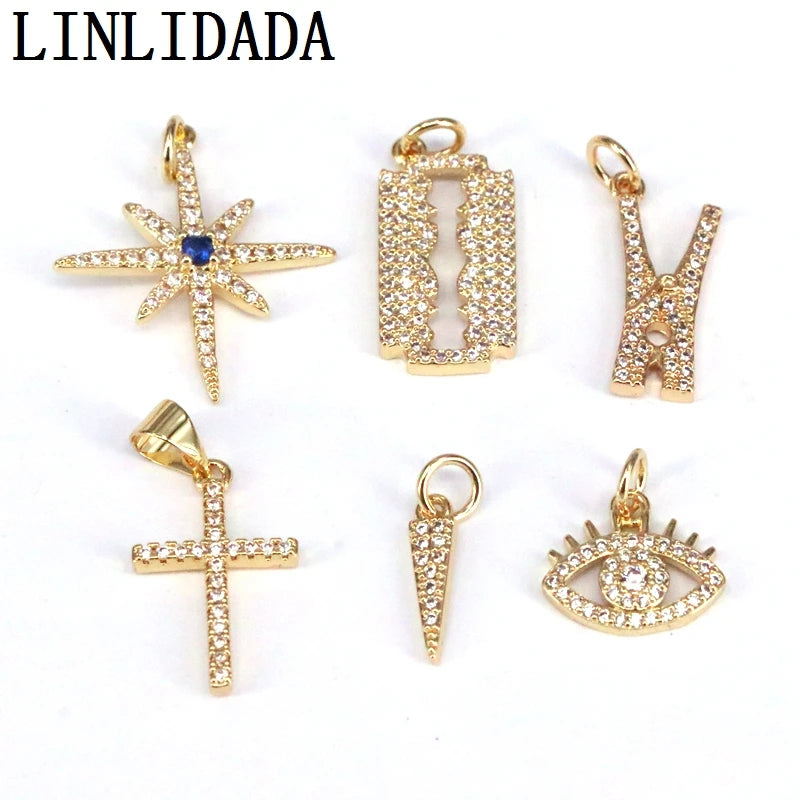 10Pcs CZ Micro Pave Cross Rectangle Pendant Necklace Bracelet Charm