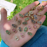 10Pcs CZ Spacer Beads Smiley Face Hamsa Hand Heart Leaf Shape Crystal