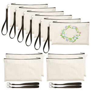 10Pcs Canvas Pencil Pouch Tote Bags Set DIY Craft Blank Zip Canvas Pen Case