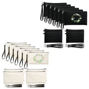 10Pcs Canvas Pencil Pouch Tote Bags Set DIY Craft Blank Zip Canvas Pen Case