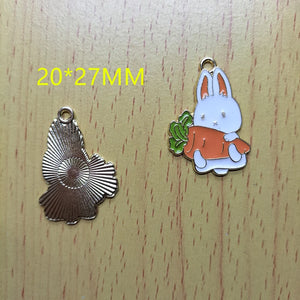 10Pcs Rabbit Charms Enamel Metal Carrot Pendant DIY Jewelry Accessories