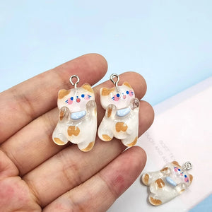 10Pcs Cartoon Cat Resin Pendants for Earrings DIY Jewelry Making C1051