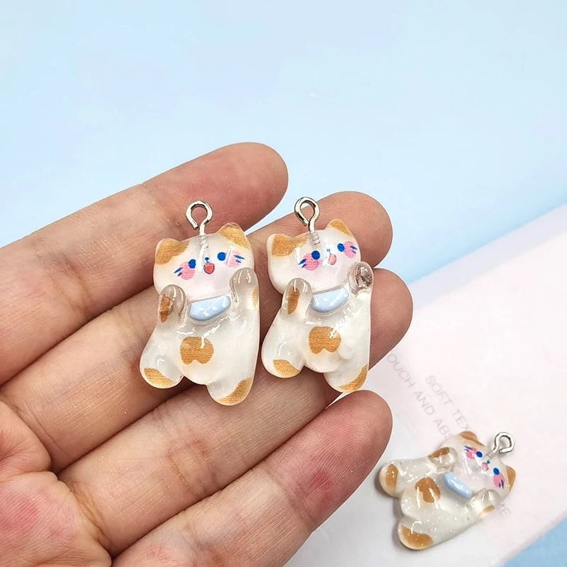 10Pcs Cartoon Cat Resin Pendants for Earrings DIY Jewelry Making C1051