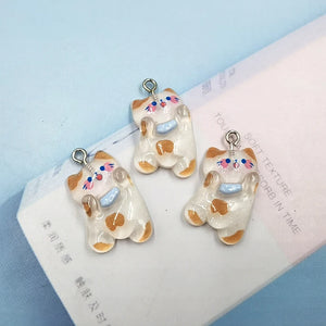 10Pcs Cartoon Cat Resin Pendants for Earrings DIY Jewelry Making C1051