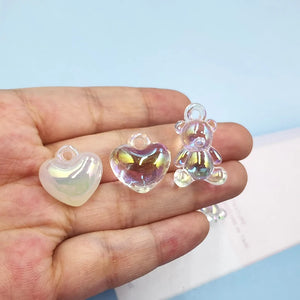 10Pcs Clear Bear Hearts Resin Charms for DIY Jewelry Making C902