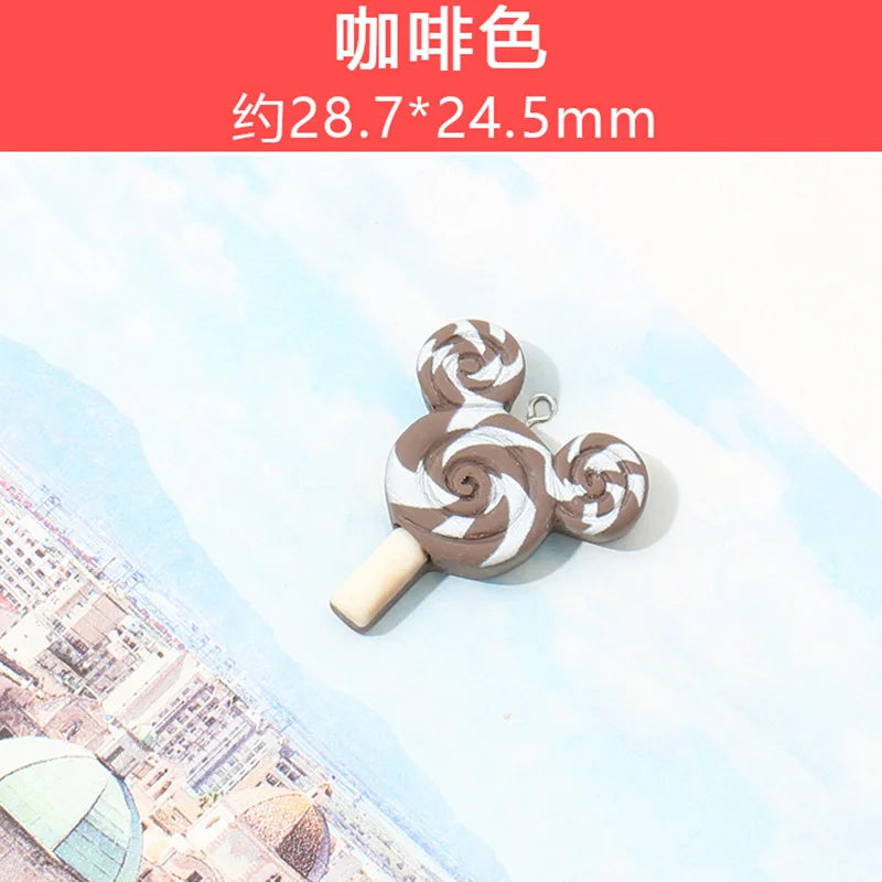 10Pcs Cartoon Mouse Lollipop Resin Charms for DIY Jewelry Making