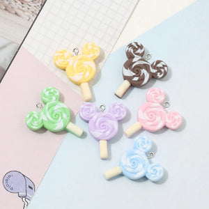 10Pcs Cartoon Mouse Lollipop Resin Charms for DIY Jewelry Making