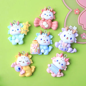 10Pcs Cartoon Dragon Resin Charms DIY Pendant Keychain Craft Accessory