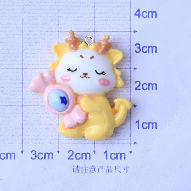 10Pcs Cartoon Dragon Resin Charms DIY Pendant Keychain Craft Accessory