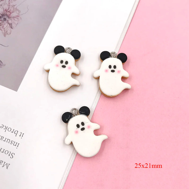 10Pcs Ghost Biscuit Resin Charms for Jewelry Making DIY Earrings
