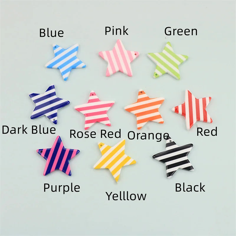 10Pcs Cartoon Striped Star Charm Colorful Pendant DIY Jewelry Making