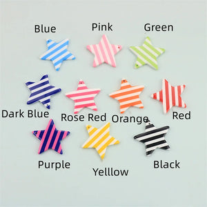 10Pcs Cartoon Striped Star Charm Colorful Pendant DIY Jewelry Making