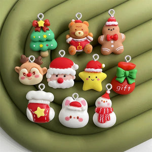 10Pcs Catoon Santa Claus Bear Rabbit Resin Charms DIY Christmas Surprise