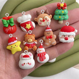 10Pcs Catoon Santa Claus Bear Rabbit Resin Charms DIY Christmas Surprise