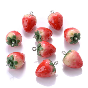 10Pcs 3D Strawberry Resin Pendant for DIY Jewelry Making