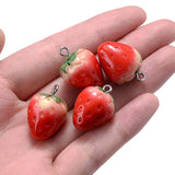 10Pcs 3D Strawberry Resin Pendant for DIY Jewelry Making