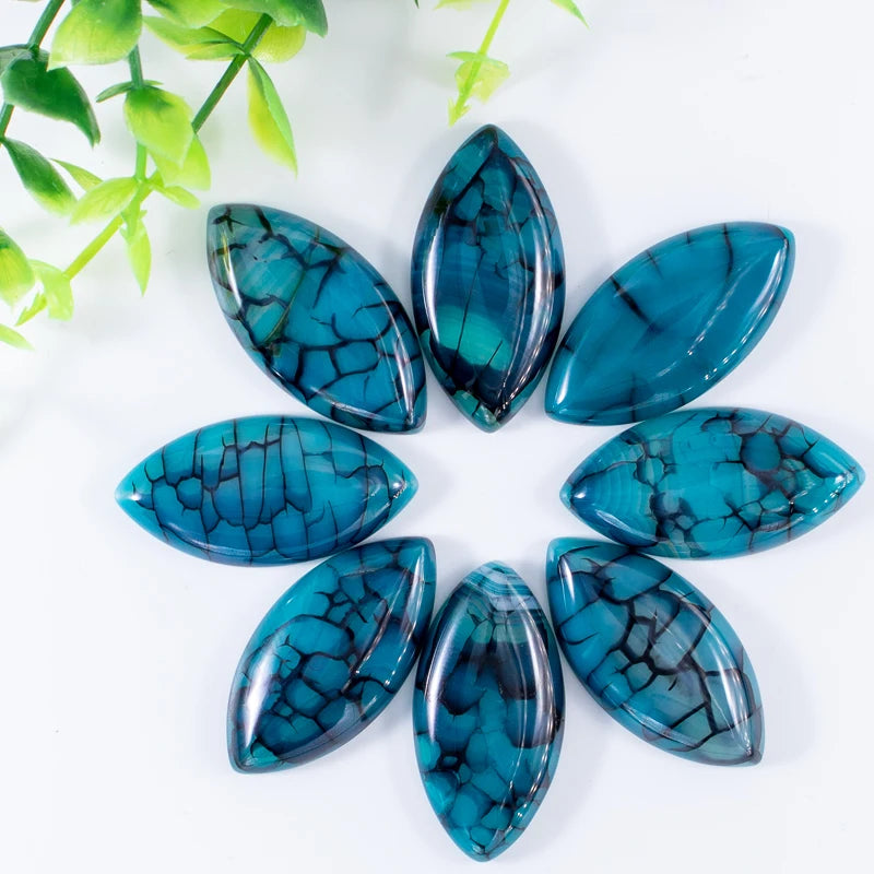 10Pcs Dragon Veins Stone Cabochons 20*40mm Women Jewelry Making