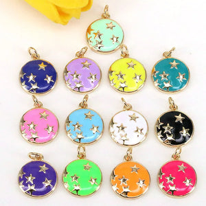 10Pcs Enamel Coin Shape Pendant with Star Pattern for Women Jewelry Making