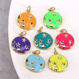 10Pcs Enamel Coin Shape Pendant with Star Pattern for Women Jewelry Making