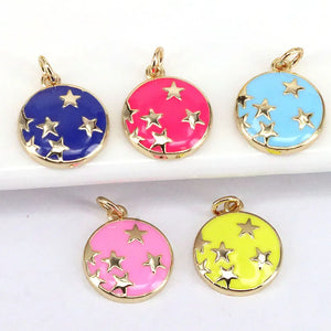 10Pcs Enamel Coin Shape Pendant with Star Pattern for Women Jewelry Making