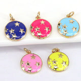 10Pcs Enamel Coin Shape Pendant with Star Pattern for Women Jewelry Making