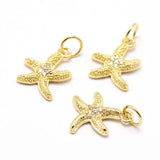 10Pcs Starfish Sea Stars Antique CZ Pendants Jewelry Making