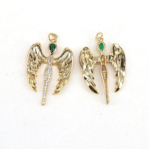 10Pcs CZ Micro Pave Angel Charm, Zirconia Wings Pendant