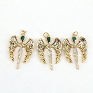 10Pcs CZ Micro Pave Angel Charm, Zirconia Wings Pendant