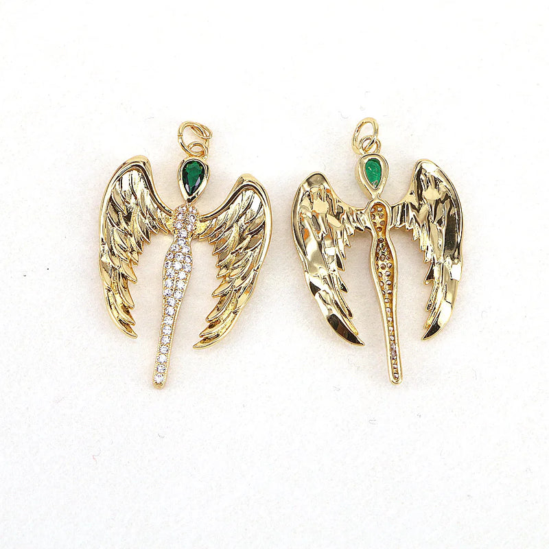 10Pcs CZ Micro Pave Angel Charm, Zirconia Wings Pendant