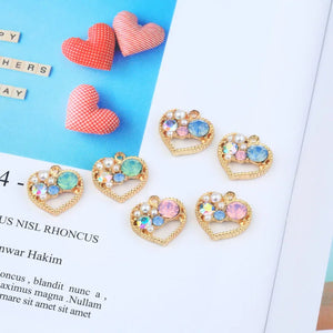 10Pcs Heart Rhinestone Charms Metal Love Pendant Trinket Couple Jewelry DIY
