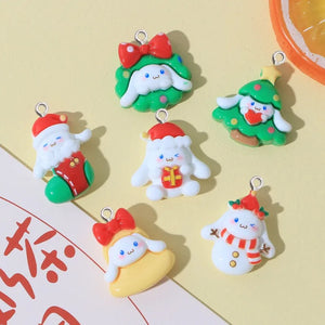 10Pcs Christmas Dog Series Resin Charms Keychain Phone Pendants DIY Decor