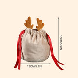 10Pcs Christmas Drawstring Bags Velvet Reusable Antlers Wrapping Candy Bags