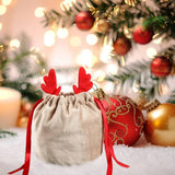 10Pcs Christmas Drawstring Bags Velvet Reusable Antlers Wrapping Candy Bags