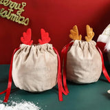 10Pcs Christmas Drawstring Bags Velvet Reusable Antlers Wrapping Candy Bags