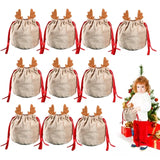 10Pcs Christmas Drawstring Bags Velvet Reusable Antlers Wrapping Candy Bags