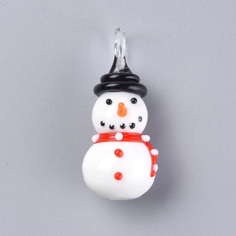 10Pcs Christmas Snowman Lampwork Pendants Charms for Necklace Making