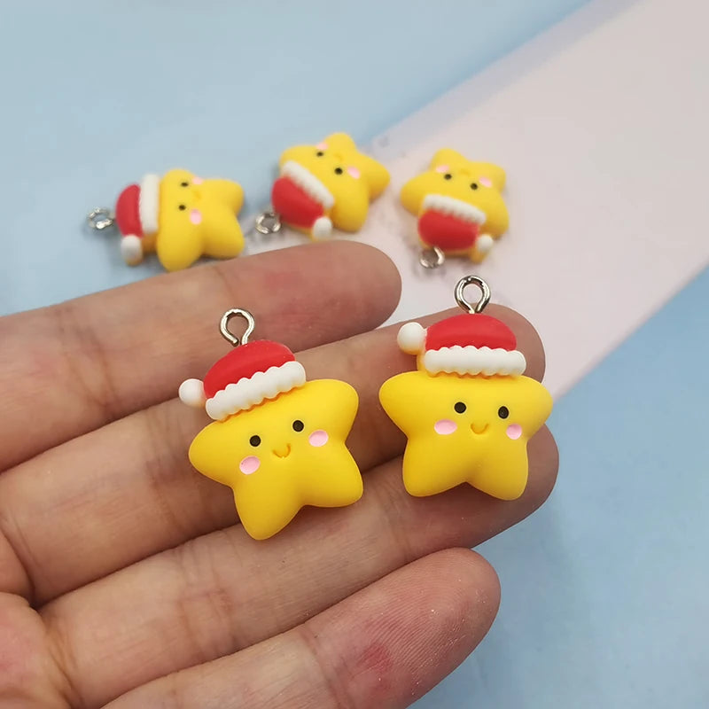 10Pcs Christmas Hat Star Resin Charms DIY Jewelry Findings