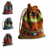 10Pcs Christmas Cotton Jewelry Pouches Ethnic Gift Bags Drawstring Bags 9.5*12cm