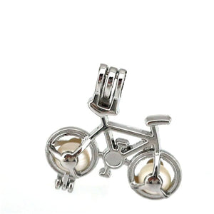 10Pcs Bike Charm Pearl Cage Locket Aromatherapy Pendant Necklace Keychain