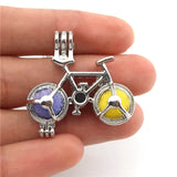 10Pcs Bike Charm Pearl Cage Locket Aromatherapy Pendant Necklace Keychain