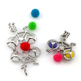 10Pcs Bike Charm Pearl Cage Locket Aromatherapy Pendant Necklace Keychain