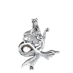 10Pcs Mermaid Charm Pearl Cage Locket Aromatherapy Pendant Necklace Bracelet DIY