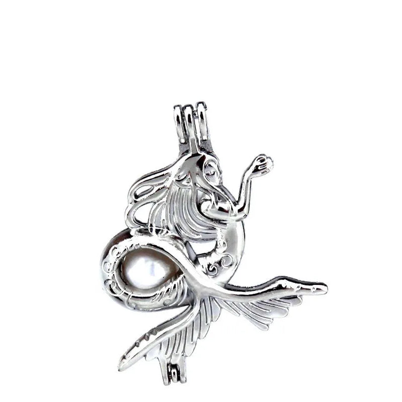 10Pcs Mermaid Charm Pearl Cage Locket Aromatherapy Pendant Necklace Bracelet DIY